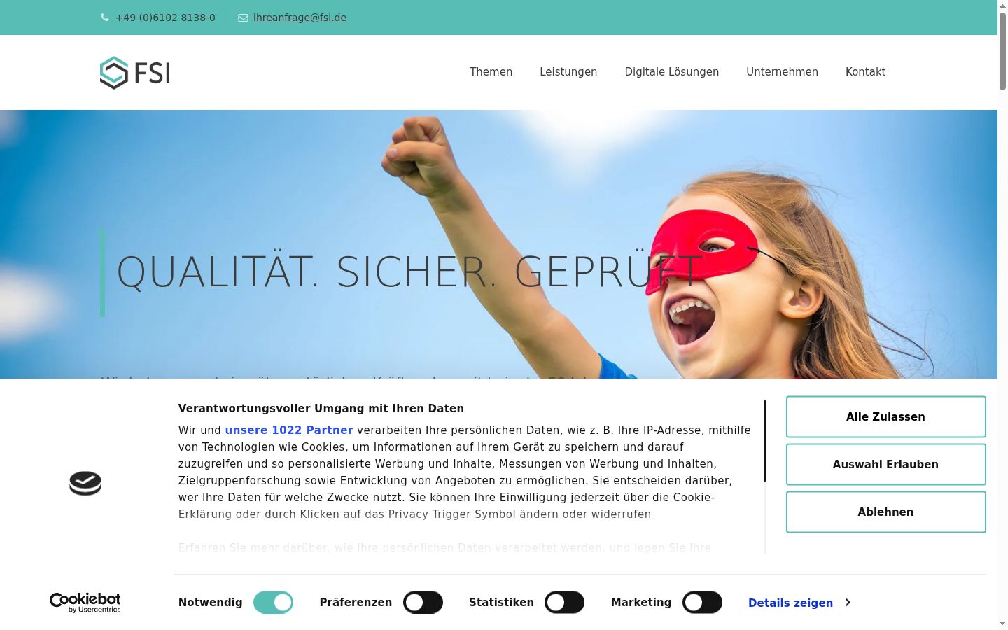 Screenshot des Einwilligungsbanners vor jeglicher Interaktion