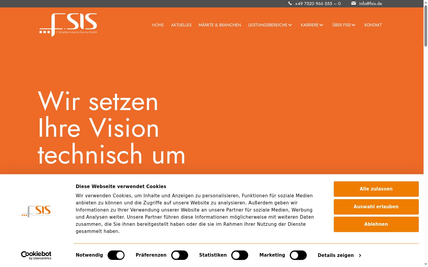 Screenshot des Einwilligungsbanners vor jeglicher Interaktion