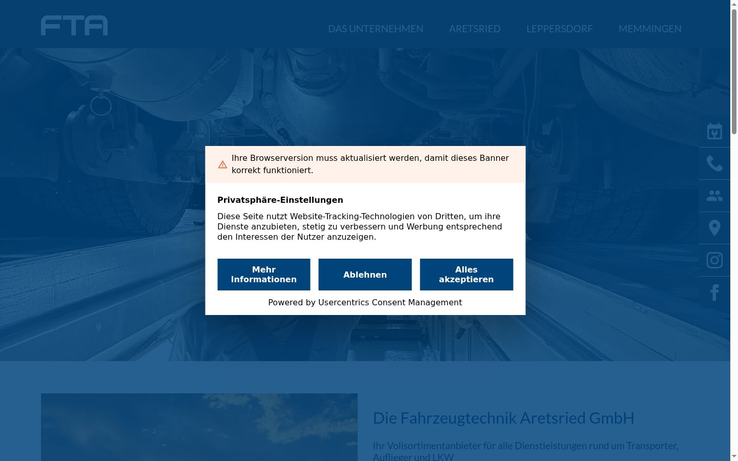 Screenshot del banner di consenso mostrato prima di qualsiasi interazione