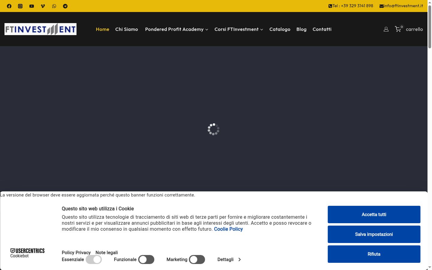 Captura de ecrã do banner de consentimento apresentado antes de qualquer interação