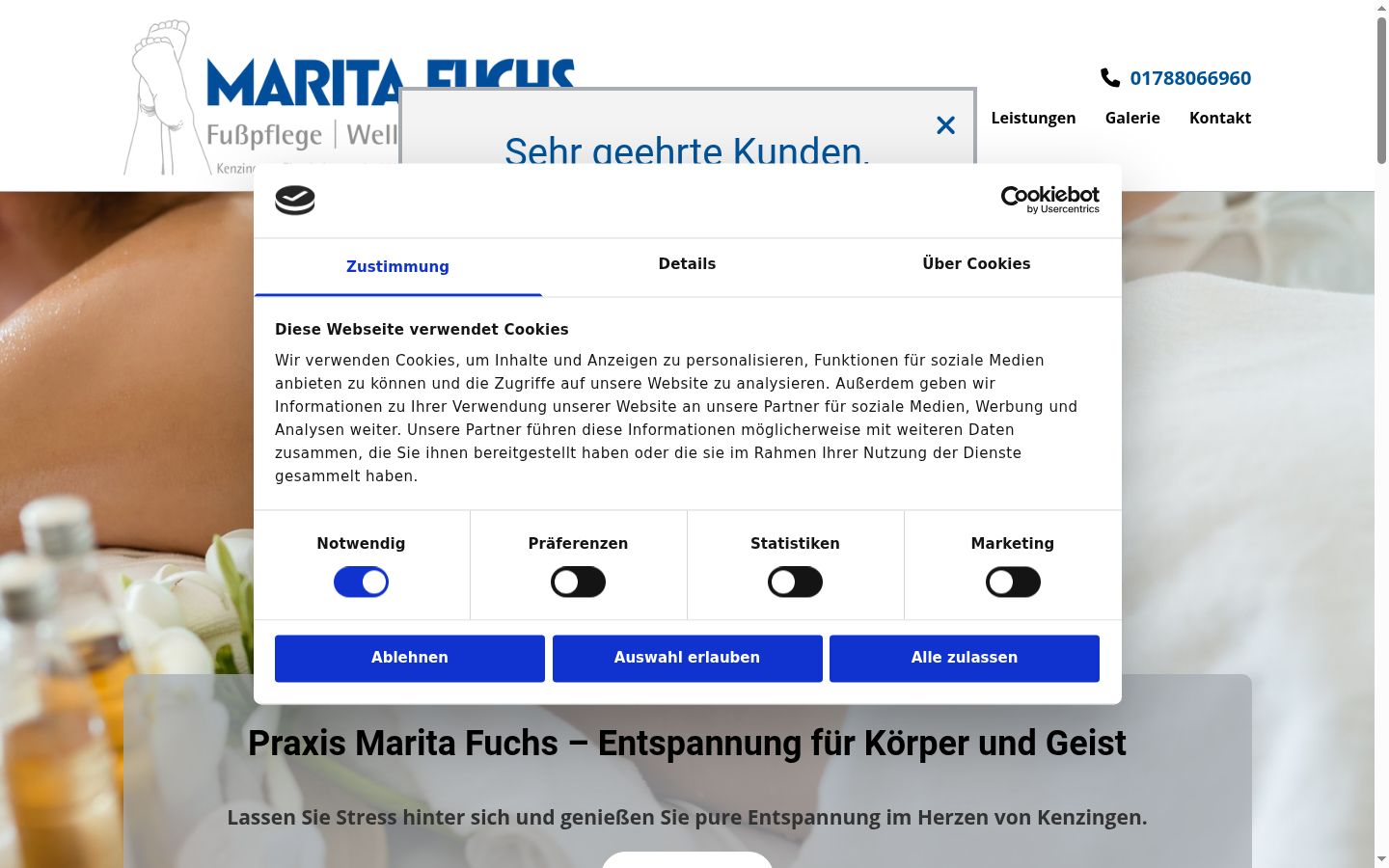 Screenshot del banner di consenso mostrato prima di qualsiasi interazione
