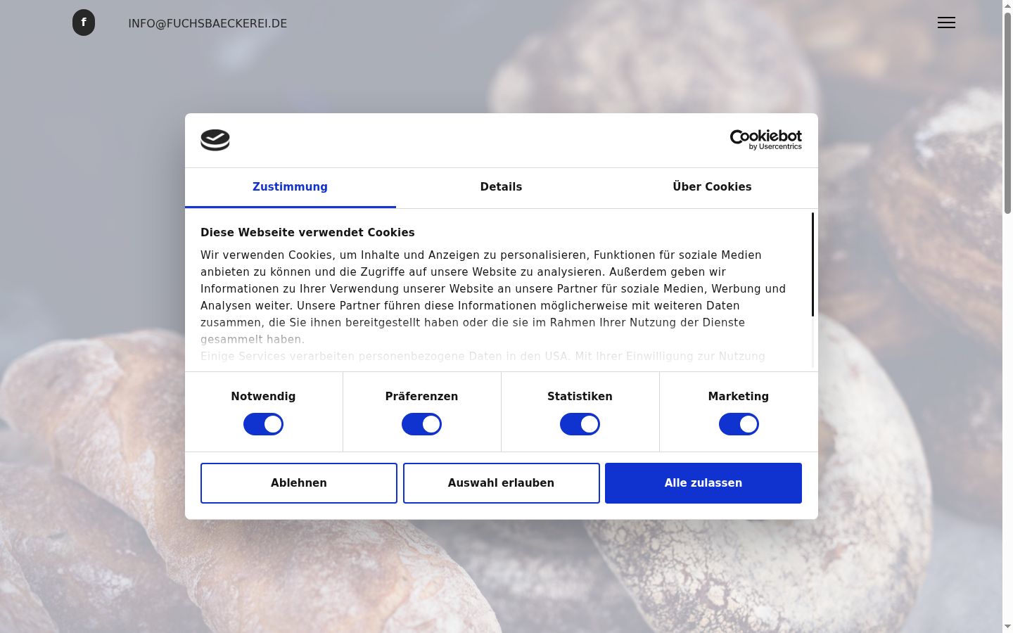 Screenshot del banner di consenso mostrato prima di qualsiasi interazione