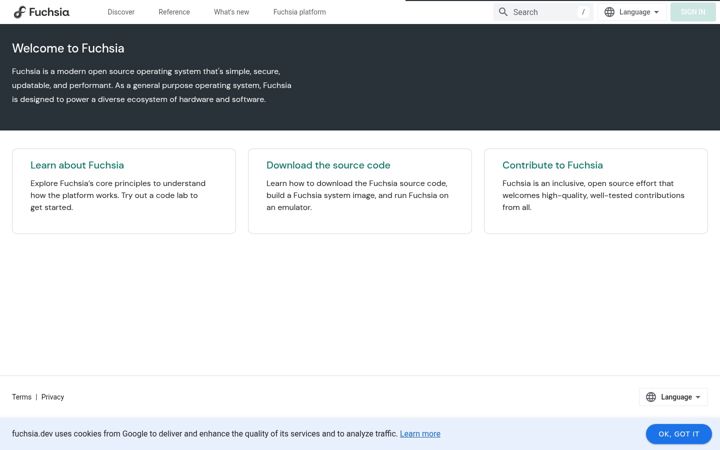 Screenshot of fuchsia.dev