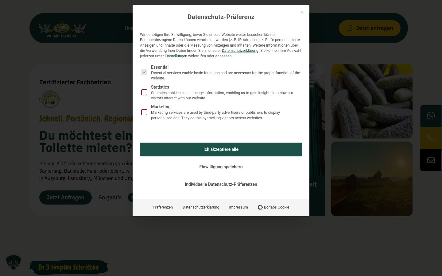 Screenshot del banner di consenso mostrato prima di qualsiasi interazione