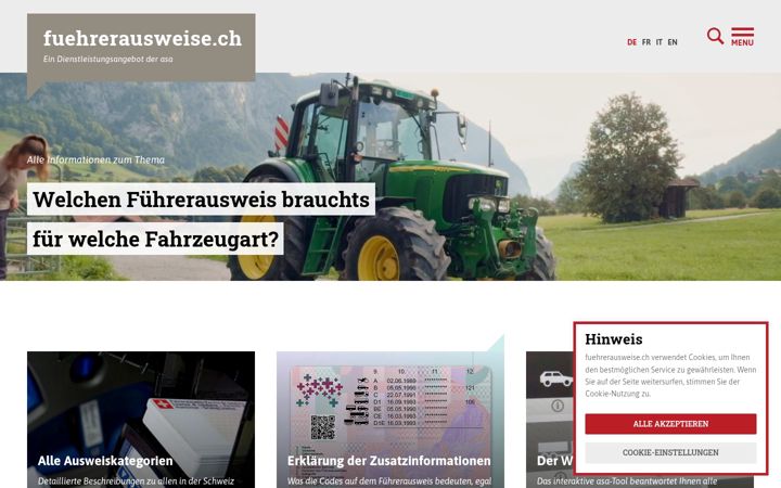 Screenshot of fuehrerausweise.ch