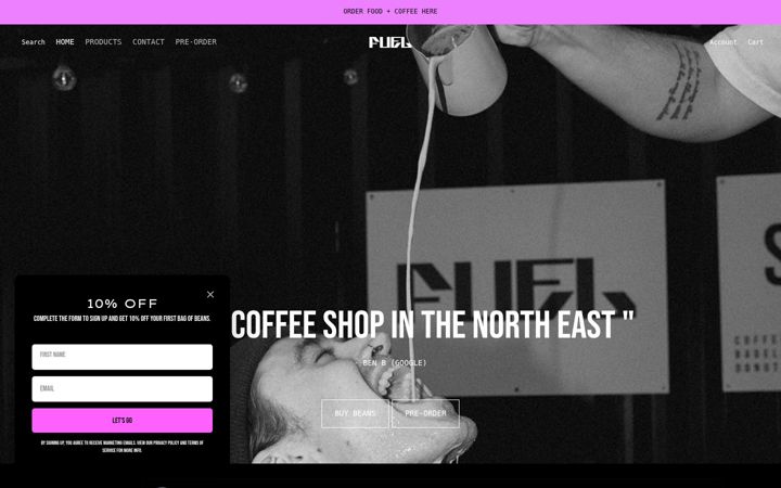 Captură de ecran a fuelcoffee.uk