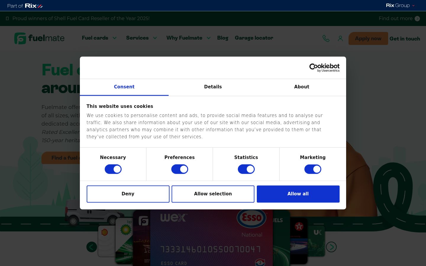 Screenshot del banner di consenso mostrato prima di qualsiasi interazione