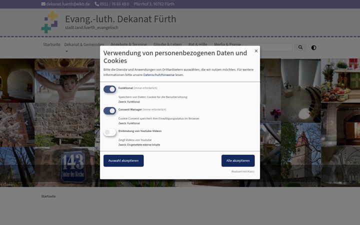 Ekraanipilt saidist fuerth-evangelisch.de