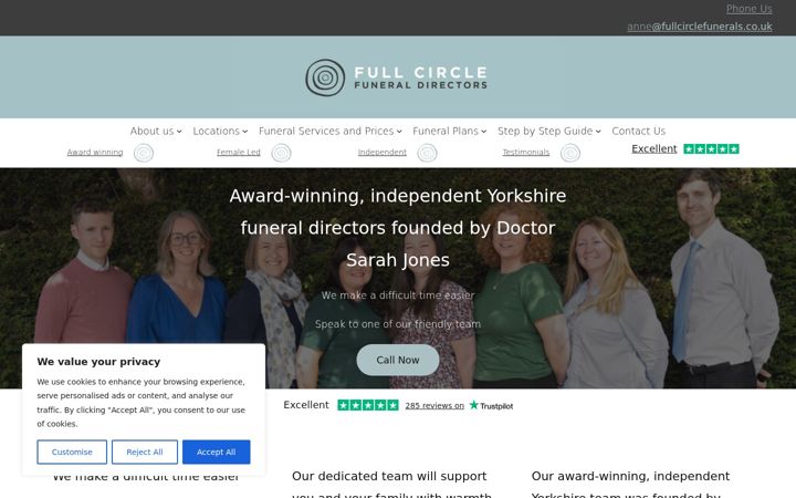 Screenshot of fullcirclefunerals.co.uk