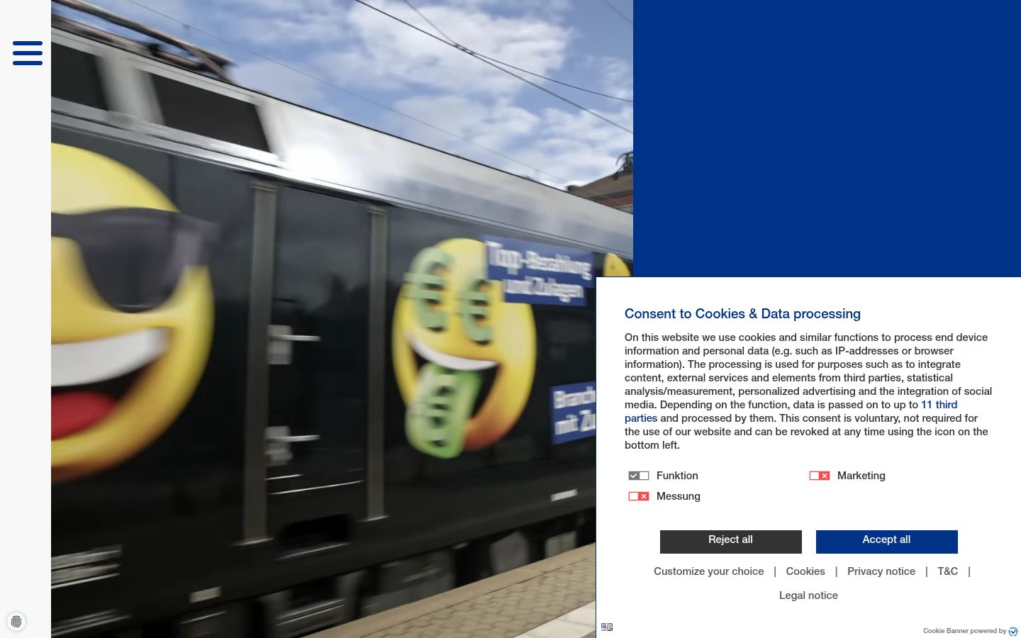 Snímek obrazovky baneru souhlasu zobrazeného před jakoukoli interakcí