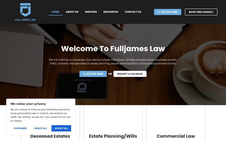Snímek obrazovky fulljameslaw.com.au