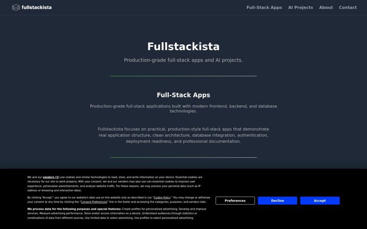 Screenshot of fullstackista.com