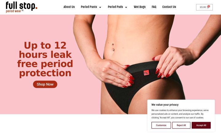 Екранна снимка на fullstopperiodwear.co.uk