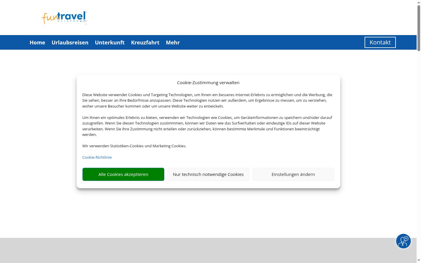 Screenshot des Einwilligungsbanners vor jeglicher Interaktion