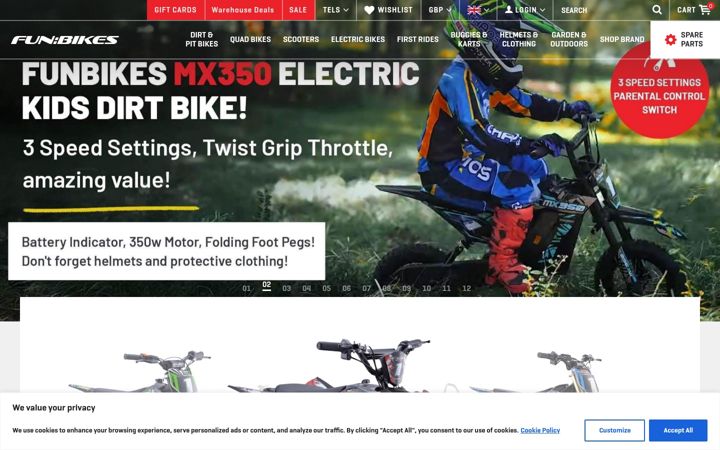 Snímek obrazovky funbikes.co.uk
