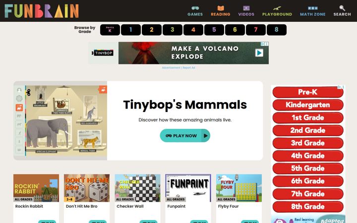 Screenshot von funbrain.com