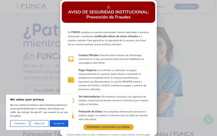 Screenshot of funca.edu.co