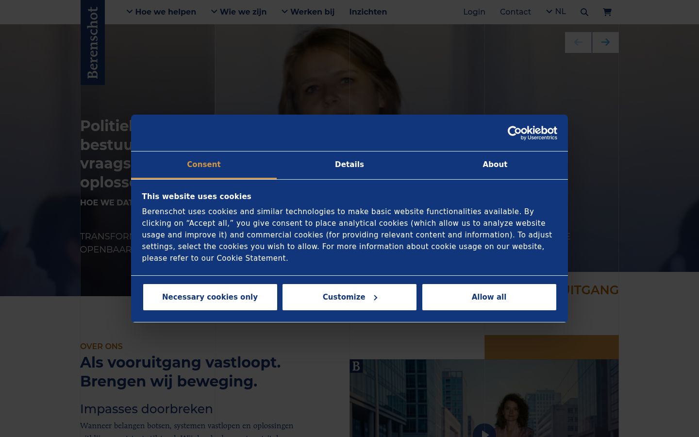Screenshot des Einwilligungsbanners vor jeglicher Interaktion