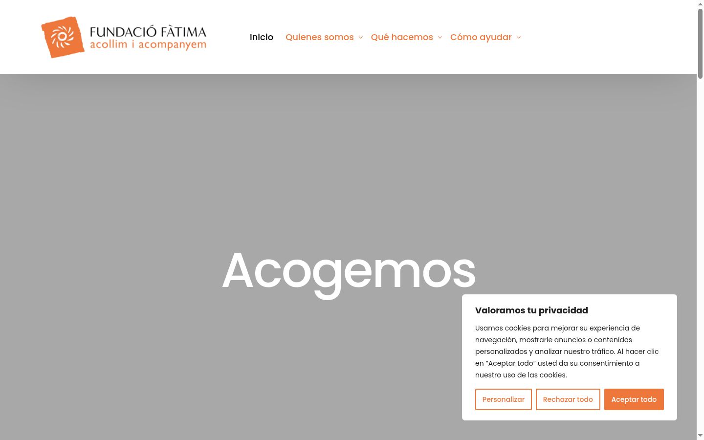 Captura de pantalla del banner de consentimiento mostrado antes de cualquier interacción