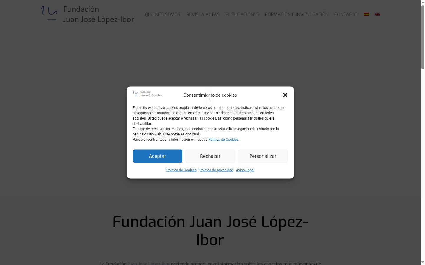 Captura de ecrã do banner de consentimento apresentado antes de qualquer interação