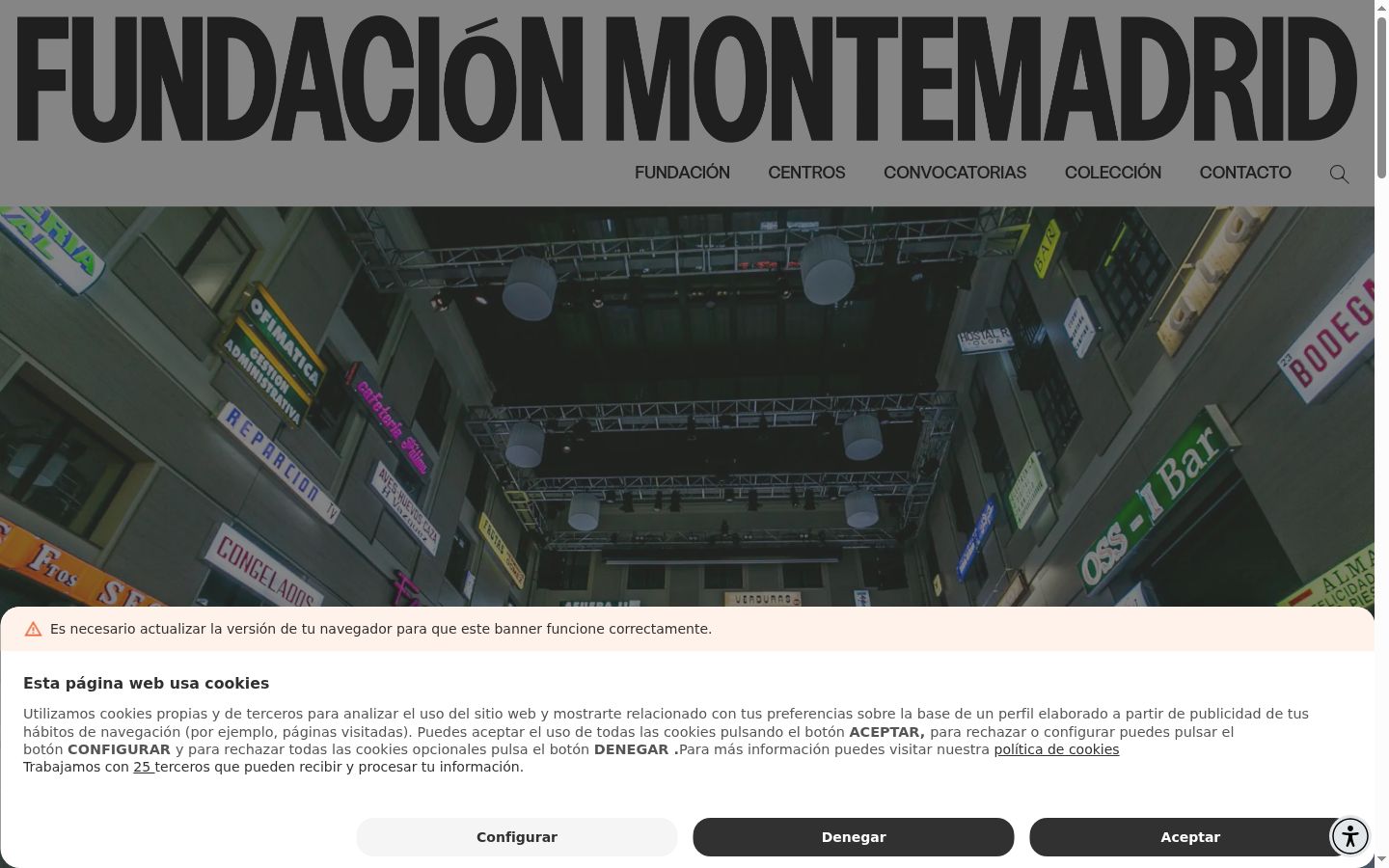 Captura de ecrã do banner de consentimento apresentado antes de qualquer interação