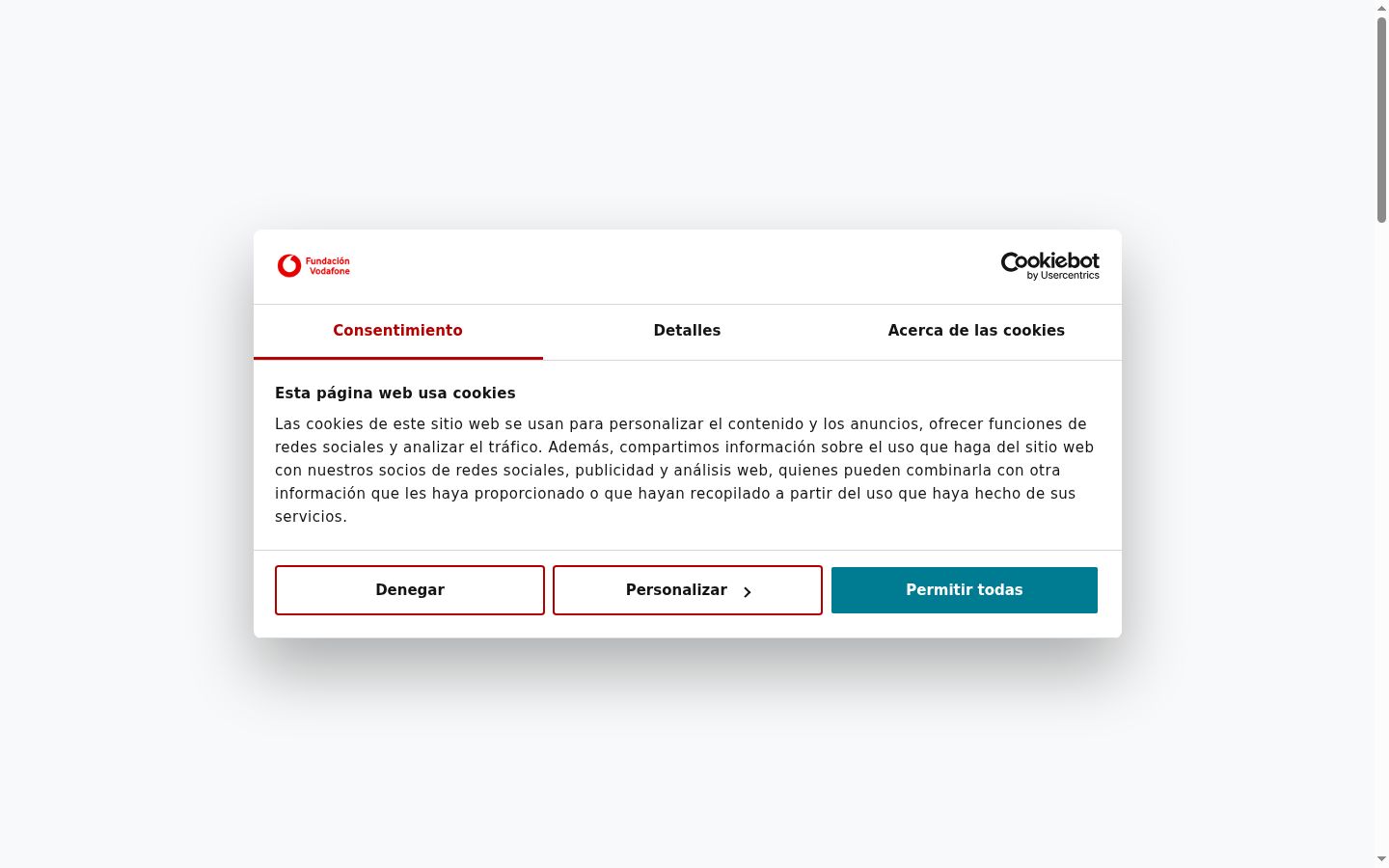 Captura de ecrã do banner de consentimento apresentado antes de qualquer interação