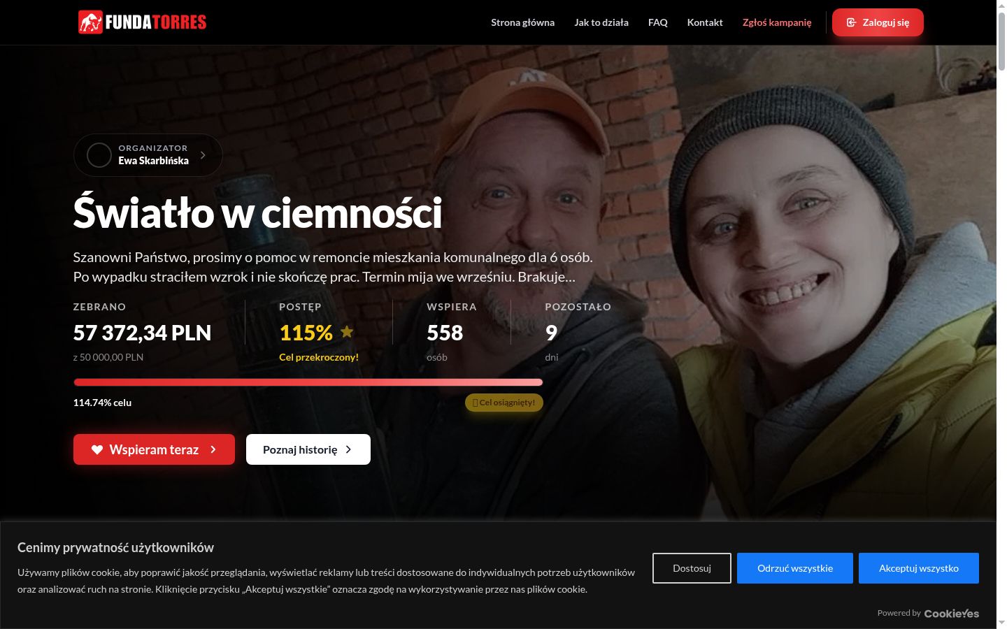 Zrzut ekranu banera zgody wyświetlanego przed jakąkolwiek interakcją