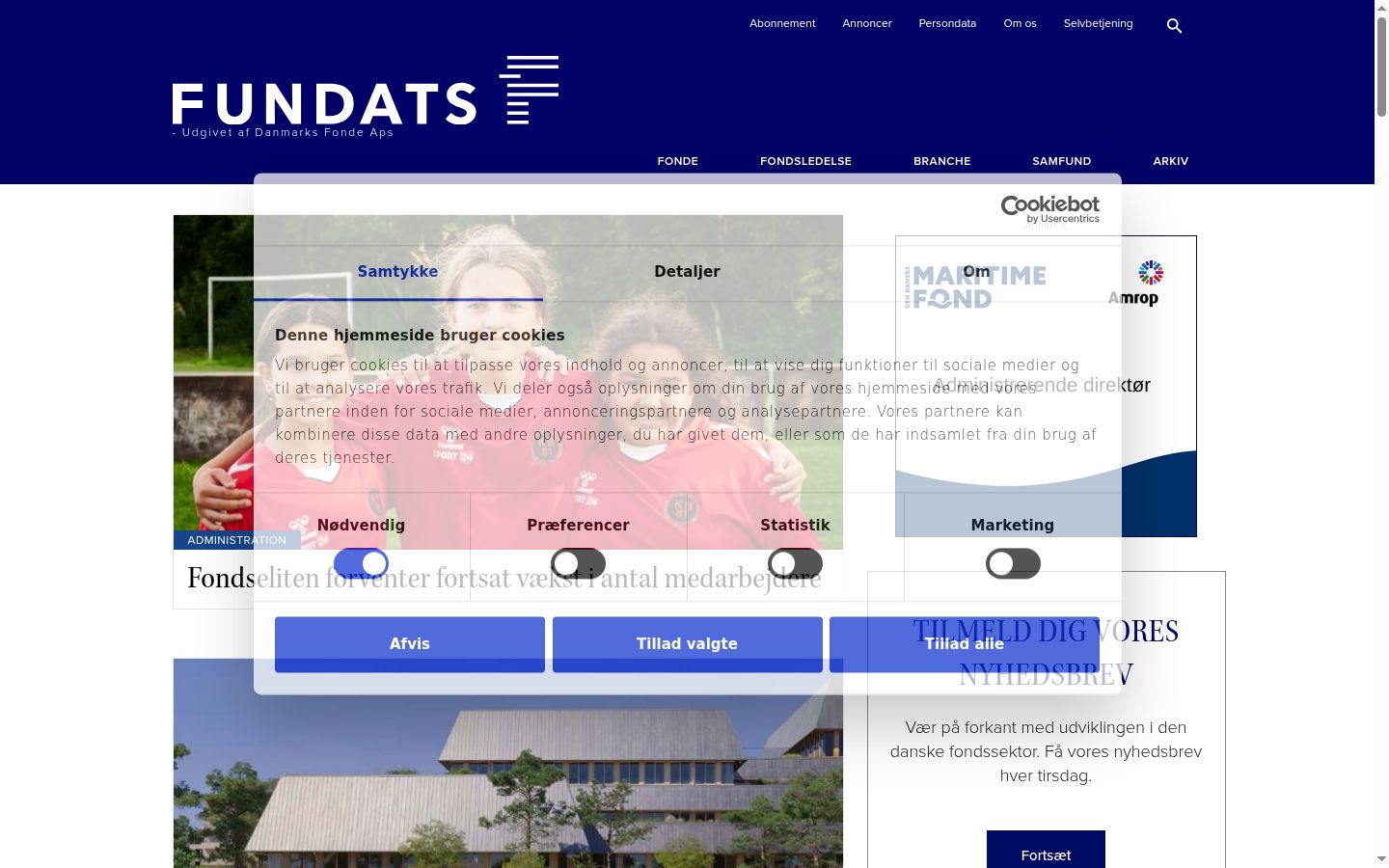 Captura de ecrã do banner de consentimento apresentado antes de qualquer interação
