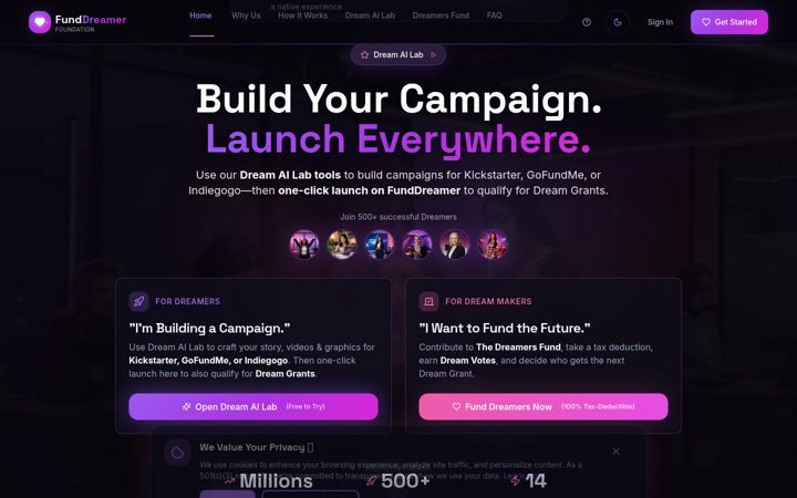 Screenshot of funddreamer.com