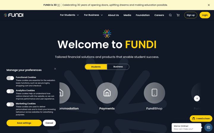Screenshot stránky fundi.co.za