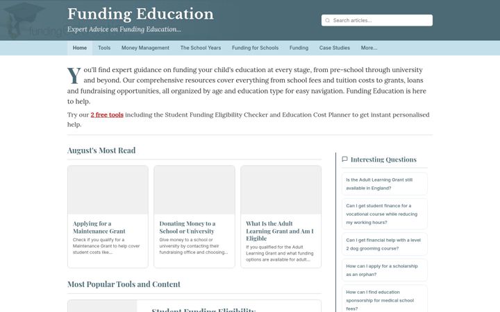 Screenshot van fundingeducation.co.uk