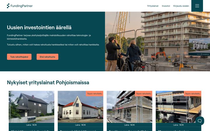 Snimka zaslona za fundingpartner.fi