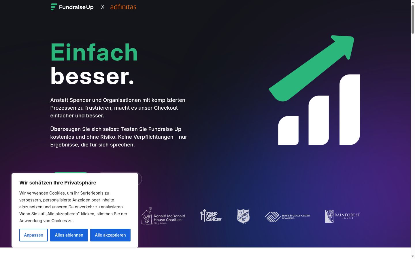 Screenshot des Einwilligungsbanners vor jeglicher Interaktion