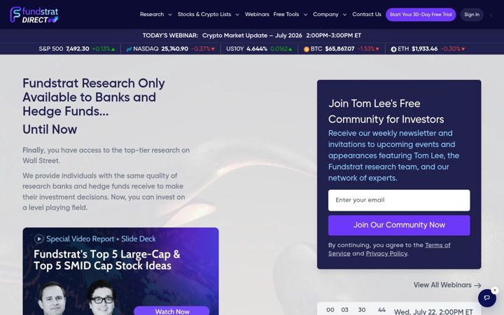 Snímek obrazovky fundstratdirect.com