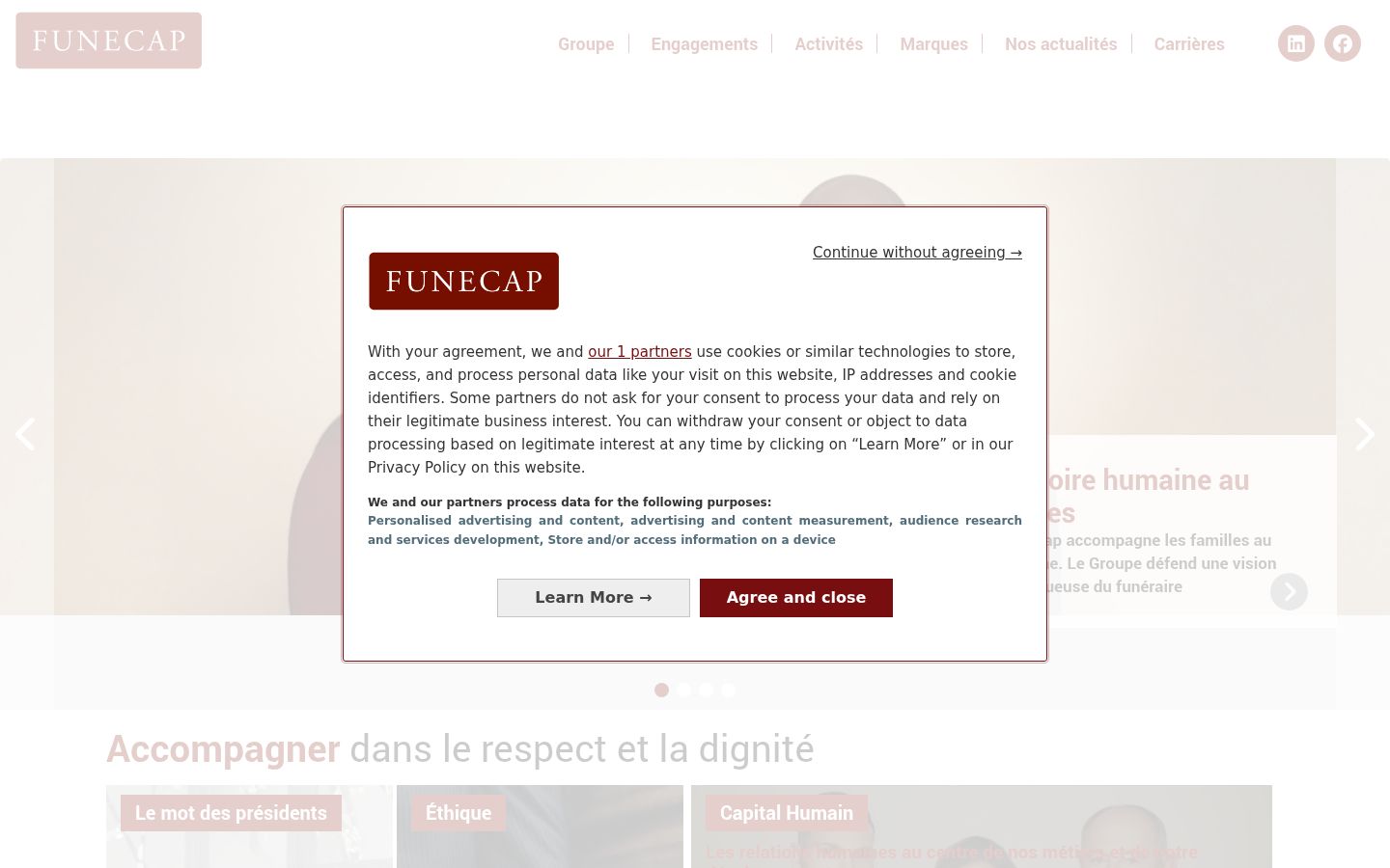 Screenshot del banner di consenso mostrato prima di qualsiasi interazione