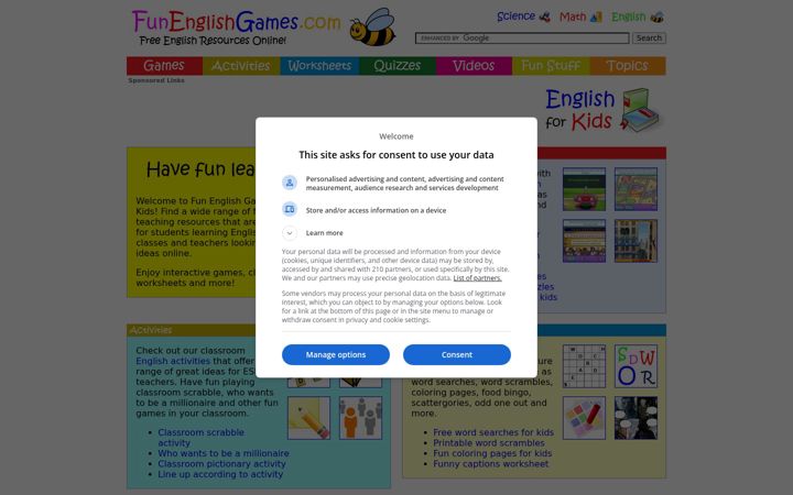 Screenshot of funenglishgames.com