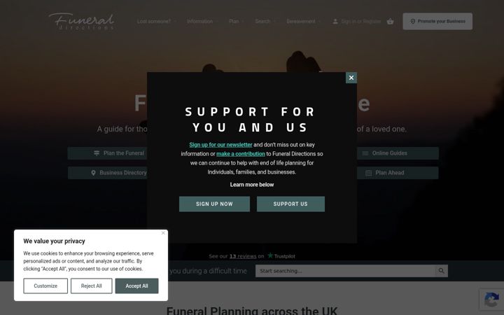 Screenshot of funeraldirections.com