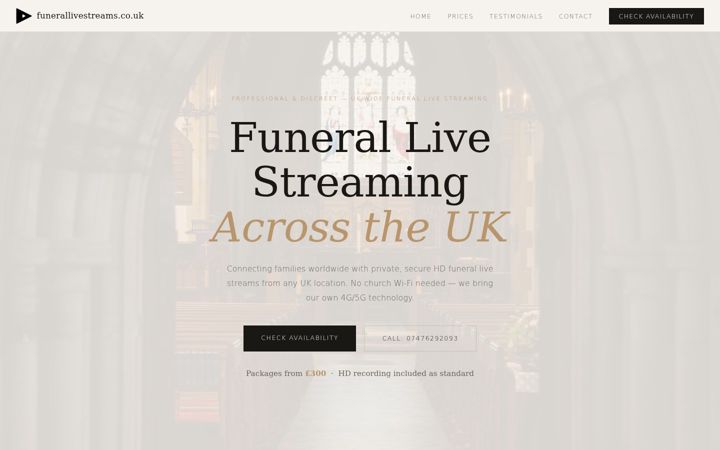 Snimka zaslona za funerallivestreams.co.uk