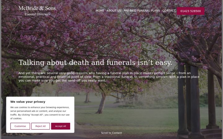 Snimka zaslona za funeralplansharrogate.co.uk