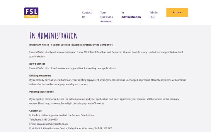 Screenshot of funeralsafe.co.uk
