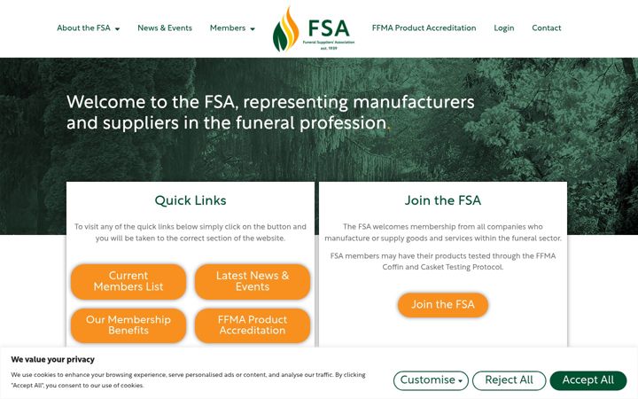 Kuvakaappaus sivustosta funeralsuppliers.uk