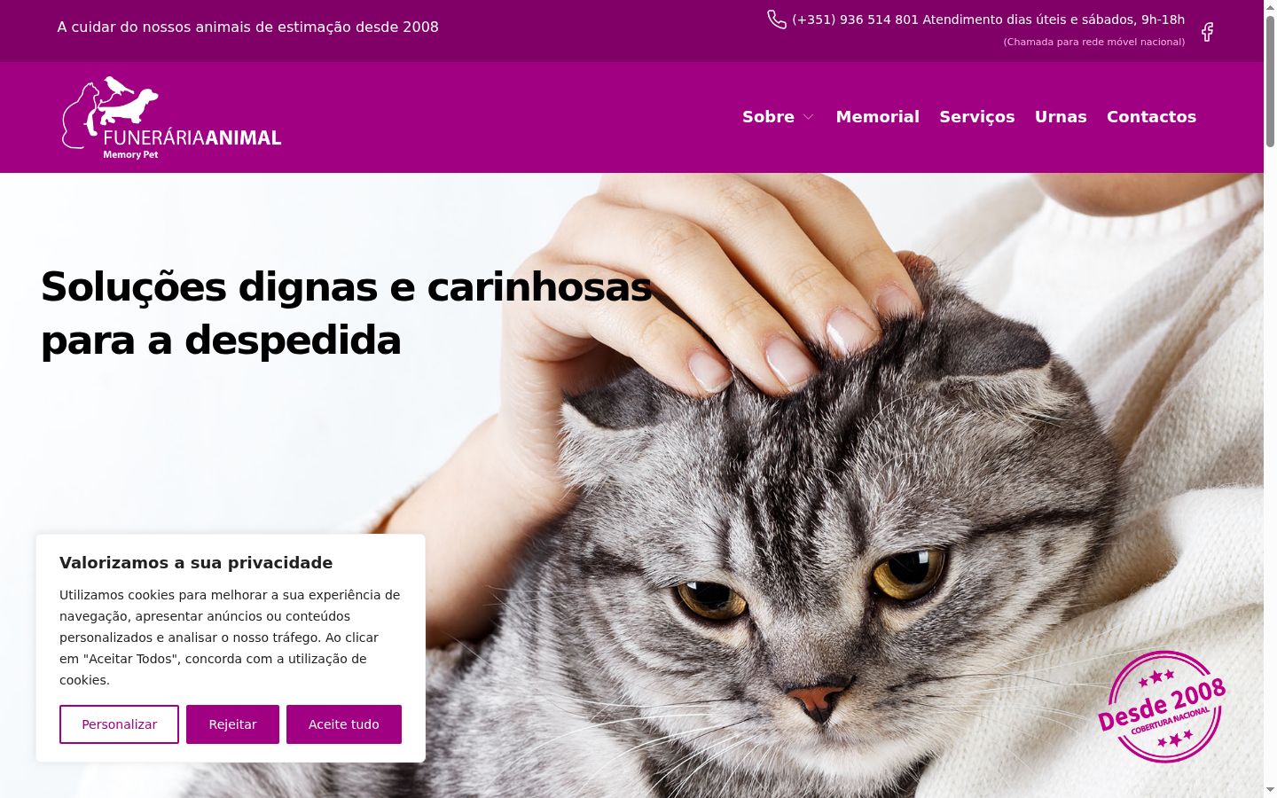 Captura de ecrã do banner de consentimento apresentado antes de qualquer interação