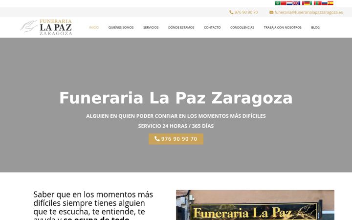 Ekrano kopija funerarialapazzaragoza.es