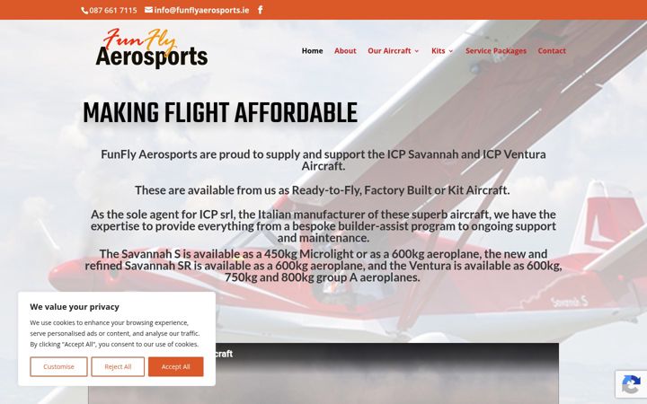 Ekraanipilt saidist funflyaerosports.ie