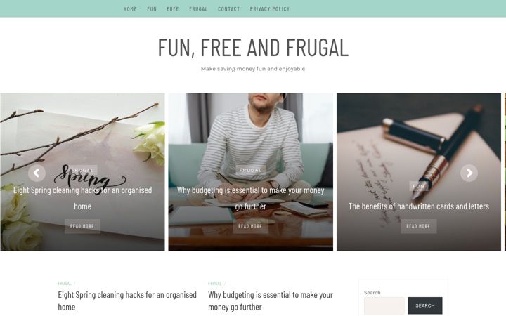 Screenshot of funfreeandfrugal.com