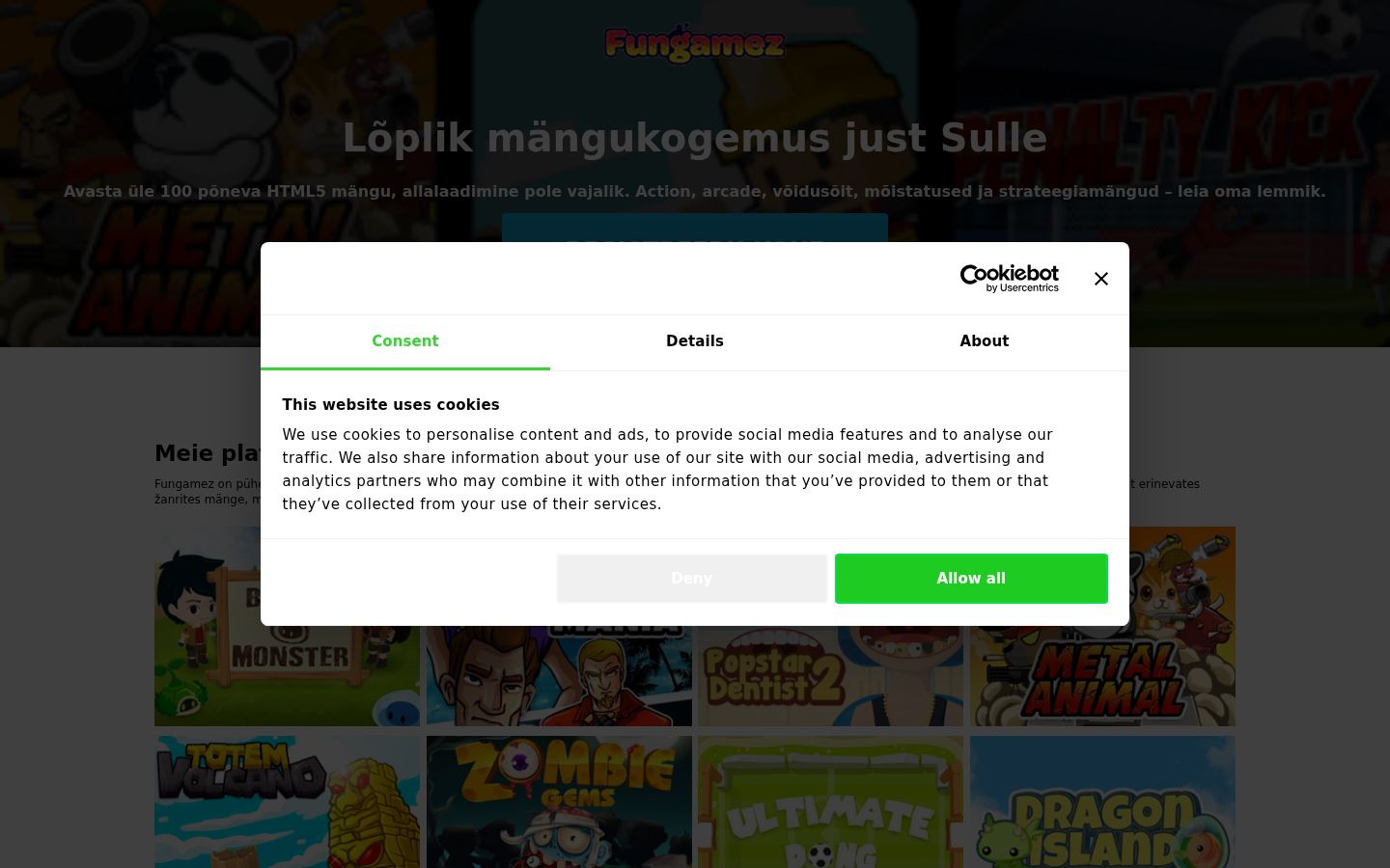 Skærmbillede af samtykkebanneret, som det blev vist før nogen interaktion
