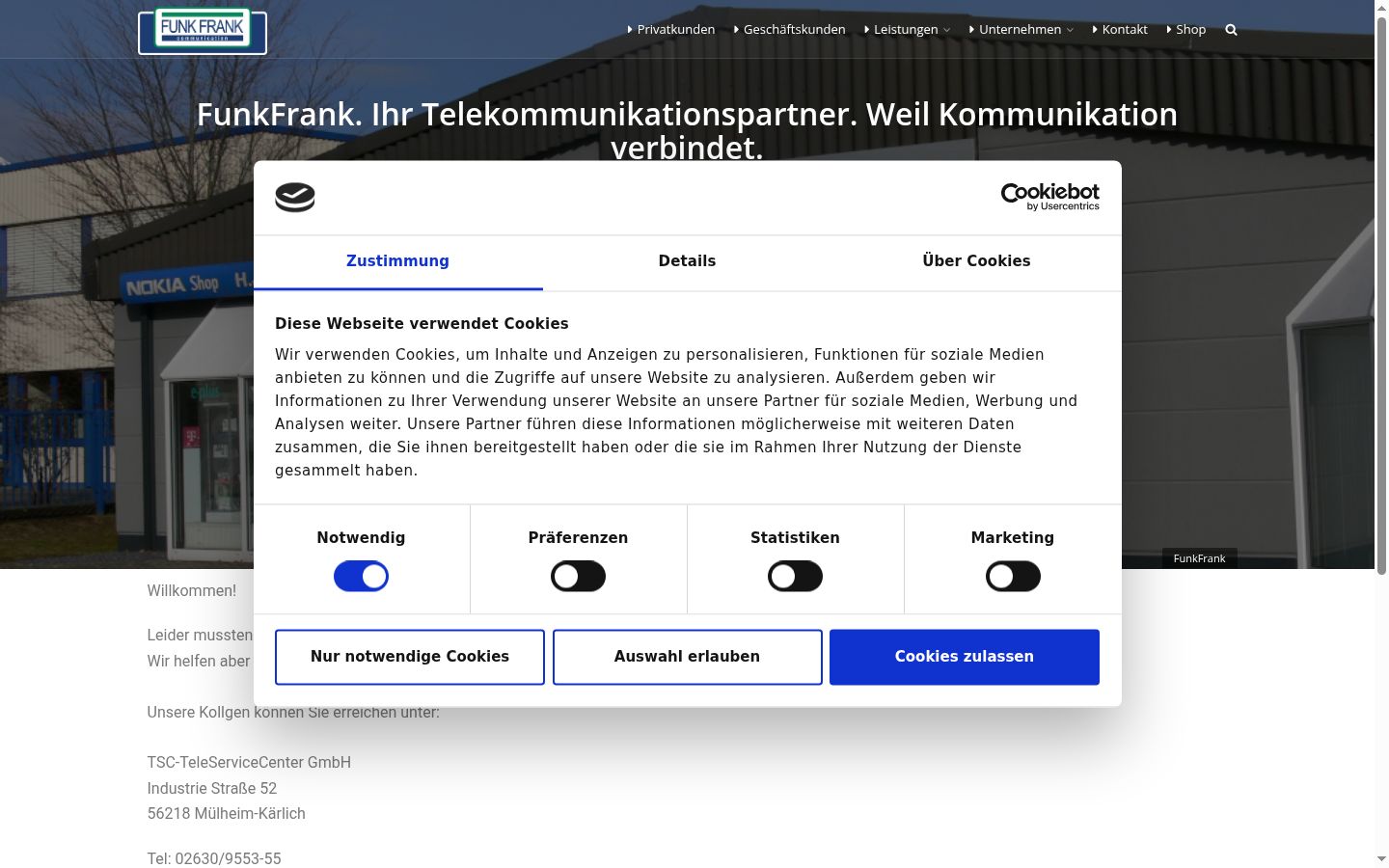 Screenshot of the consent banner shown before any interaction