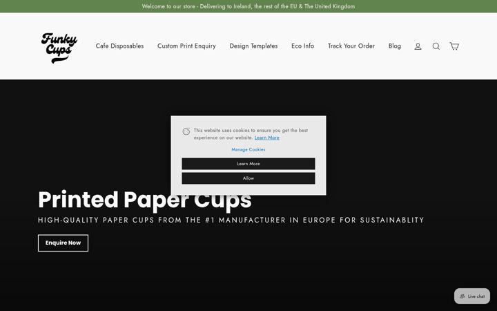 Ekraanipilt saidist funkycups.ie