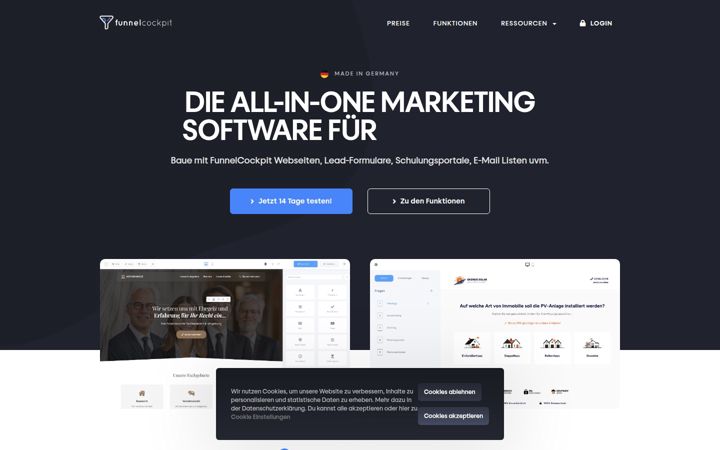 Screenshot von funnelcockpit.com