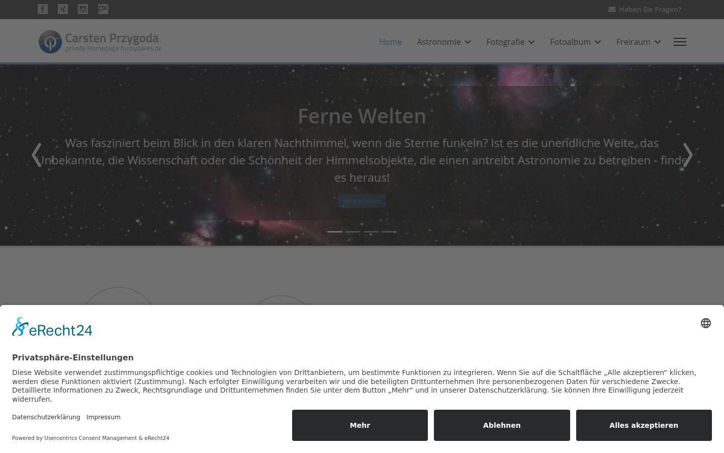 Screenshot des Einwilligungsbanners vor jeglicher Interaktion